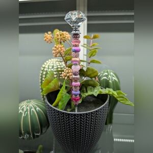 Pink & Silver Beaded Fairy Wand/Plant/Garden Stake